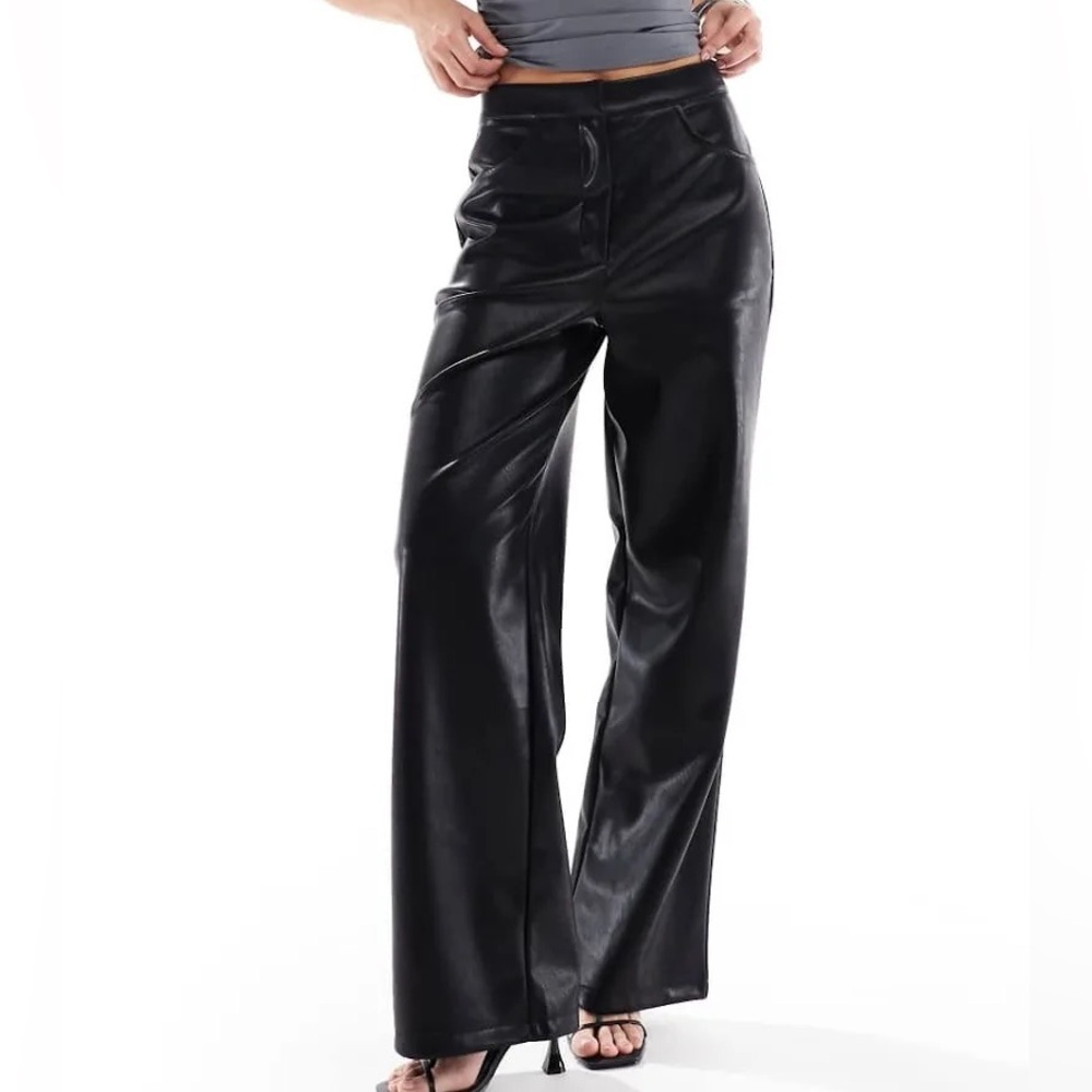ASOS DESIGN Black Faux Leather flared trousers size 8